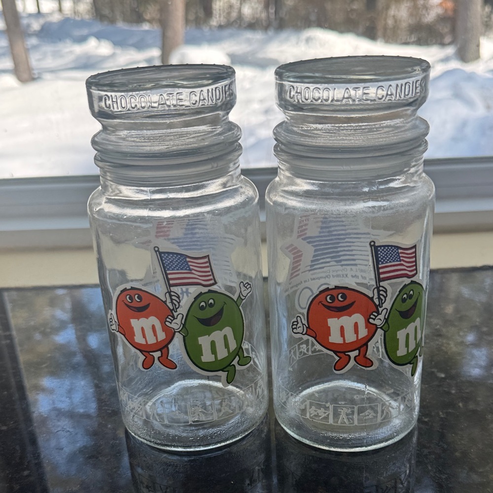 1984 USA Olympic Games M&M's Glass Jars with American Flag Design